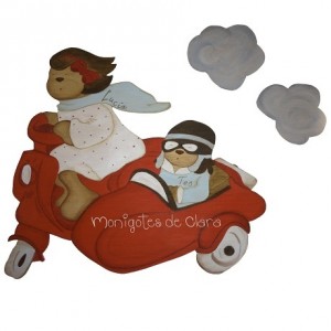 Silueta de Madera Infantil Hermanos Vespacito Chico & Chica